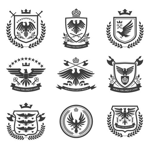 Conjunto de iconos de emblemas de águila negro vector