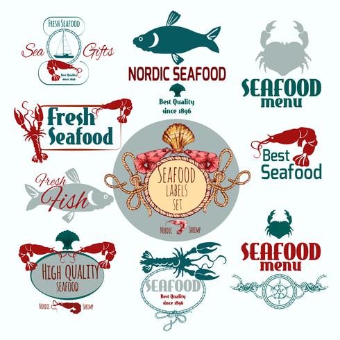 Seafood Label Set vector