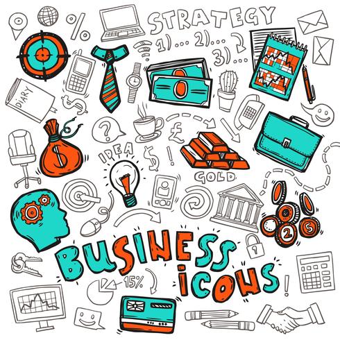 Business icons doodle sketch vector