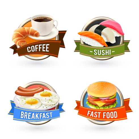 Set de etiquetas de desayuno vector