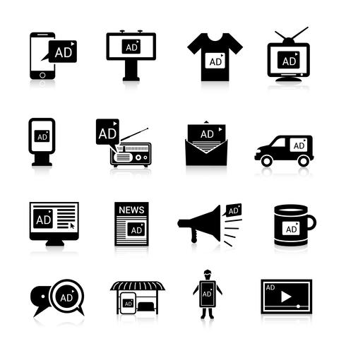 Iconos publicitarios negros vector