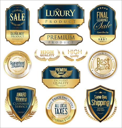 Insignias y etiquetas de oro premium de lujo vector