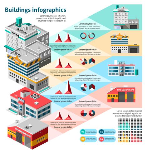 Conjunto de infografías de edificios vector