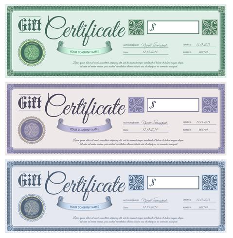 Certificados de regalo establecidos vector