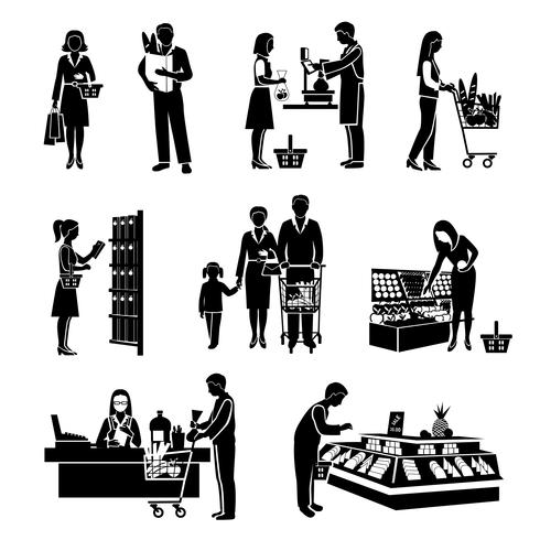 Supermarket People Black vector