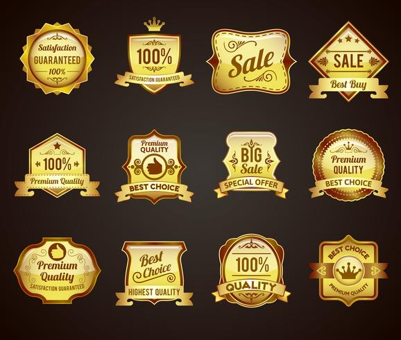 Golden sales labels icons collection  vector