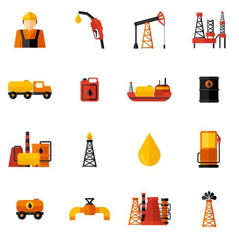 Iconos de la industria del petróleo plana vector