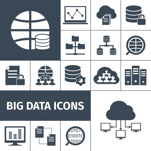 Big data icons black vector