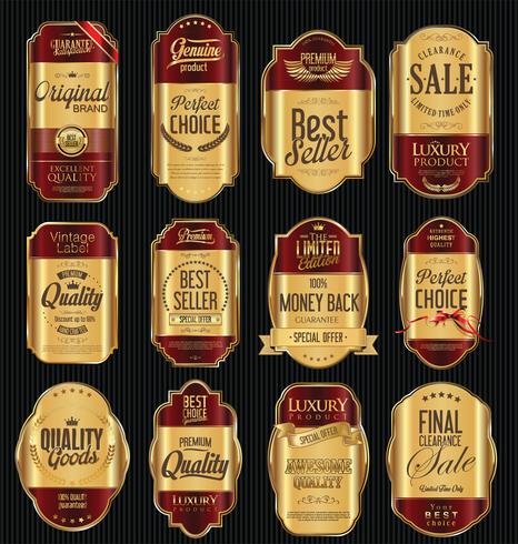 Insignias y etiquetas de oro premium de lujo vector