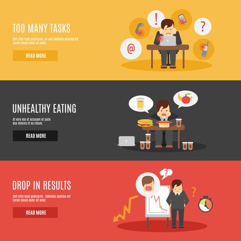 Stress at work flat banners set vector