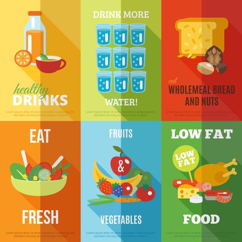 Conjunto de carteles de alimentación saludable vector