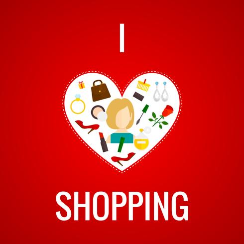 Woman shopping heart icon flat vector