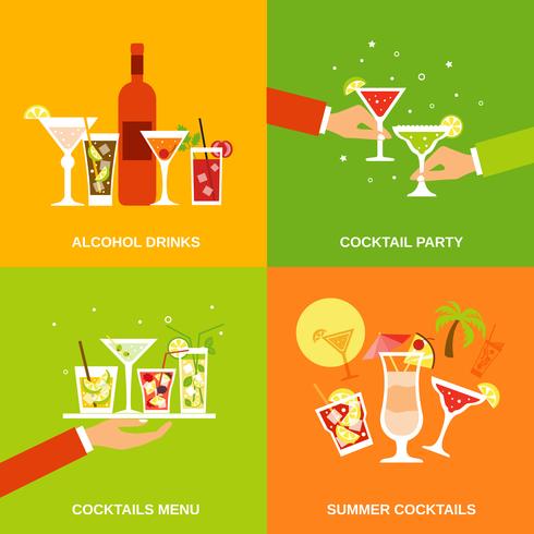 Iconos de cócteles de alcohol plana vector