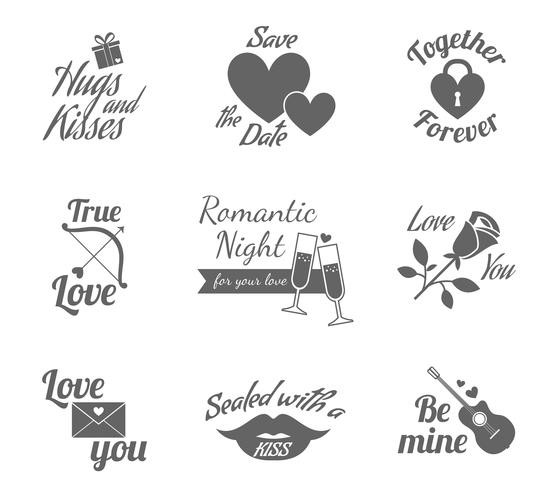 Romantic labels icons set vector