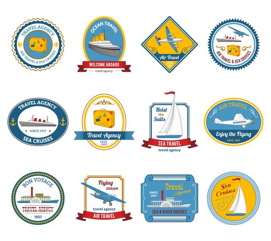 Cruise travel agency tours labels colored  vector
