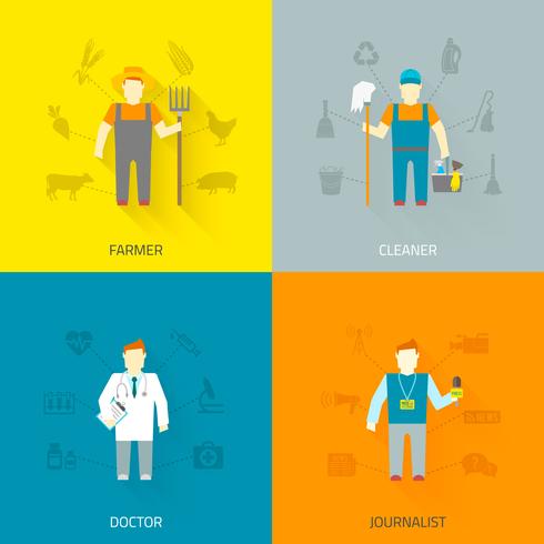 Profession characters 4x4 icons composition flat vector