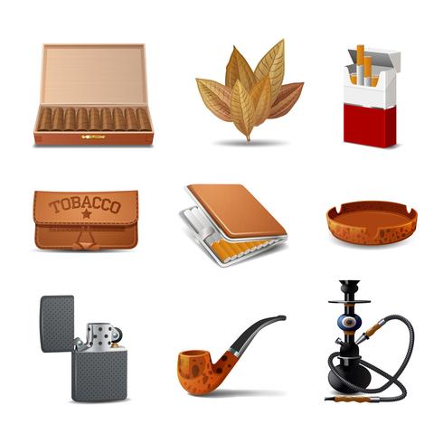 Conjunto de iconos de tabaco vector