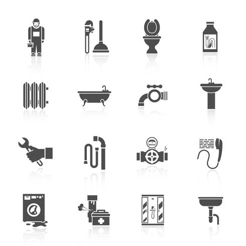 Plumbing icons set vector