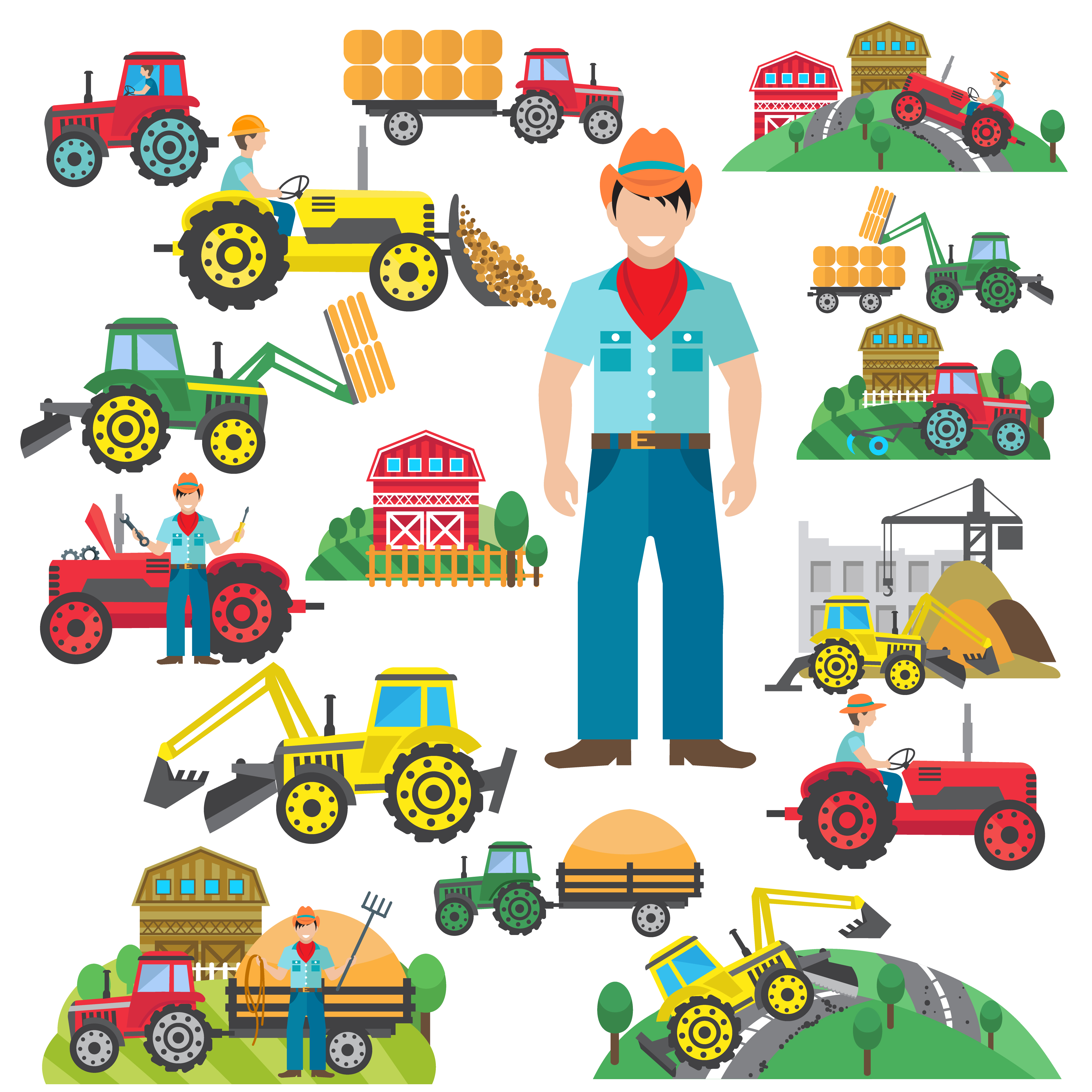 Tractor Driver Icons Set Flat 428090 Vector Art at Vecteezy