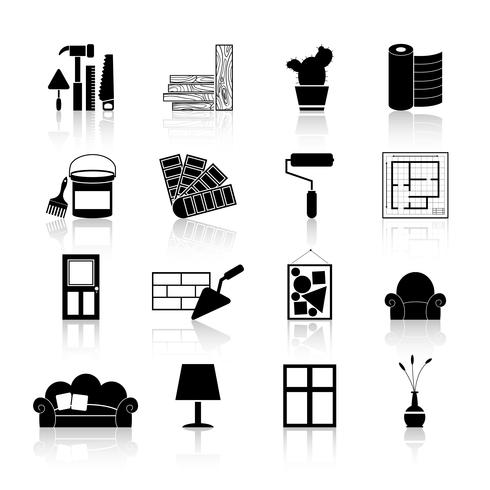 Interior Design Icons Black vector