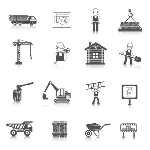 Iconos de construcción negro vector