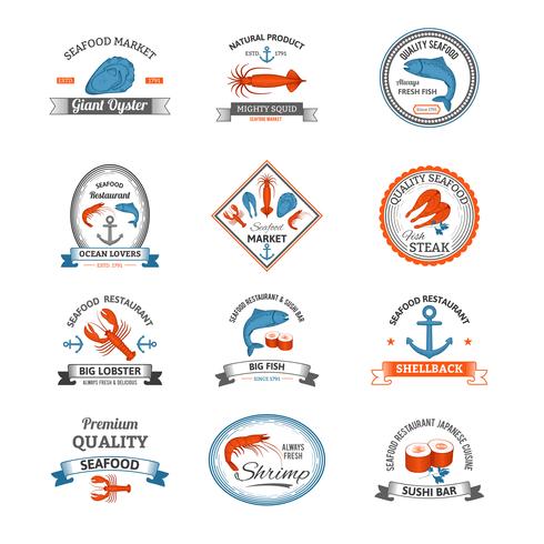 Emblemas De Mariscos De Color Descargar Vectores Gratis Illustrator Graficos Plantillas Diseno