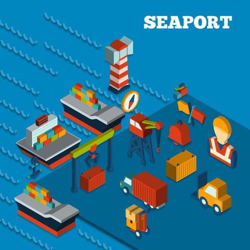 Seaport Isometric Set vector