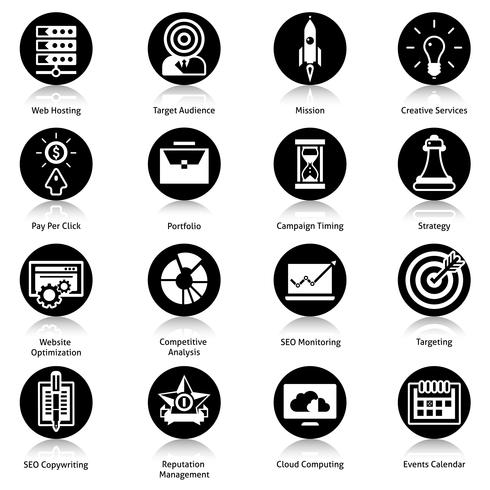 iconos de seo negro vector