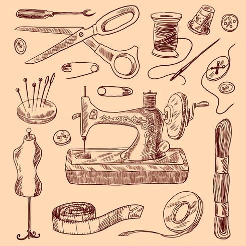 Sewing Icons Sketch Set 428366 Vector Art at Vecteezy