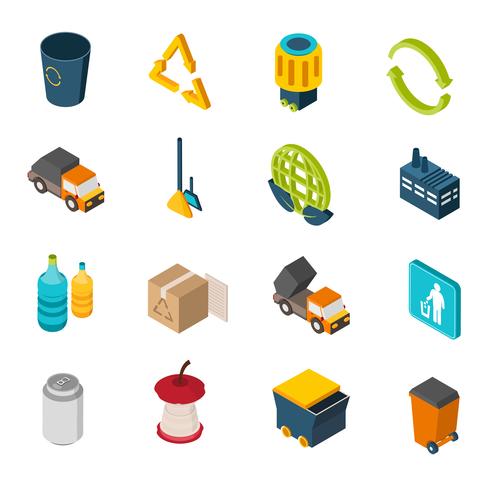 Garbage Isometric Icons vector