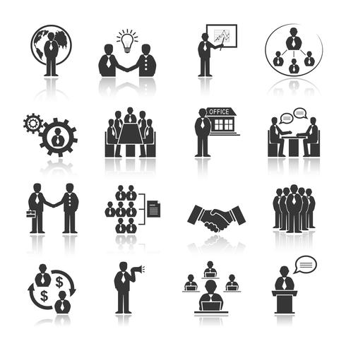 Business people meeting icons set vector