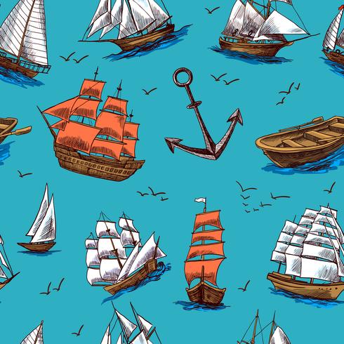 Ships and boats sketch seamless pattern vector