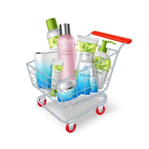 Carrito de compras de cosméticos vector