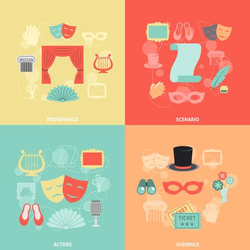 Iconos de teatro planos vector