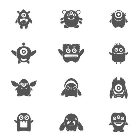 Monsters Set Black vector