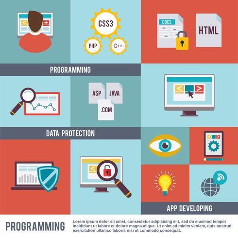 Programmer Icon Flat Set vector