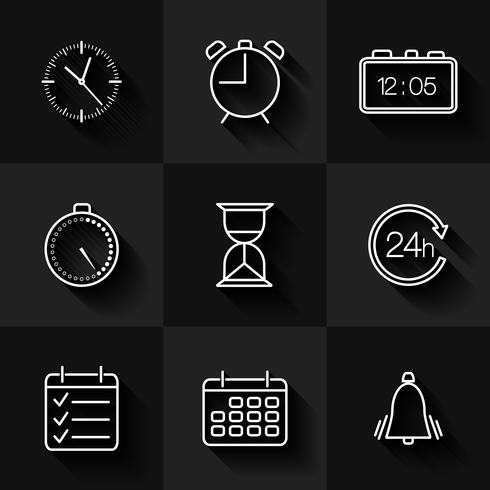 Set of contour date, time and calendar icons vector