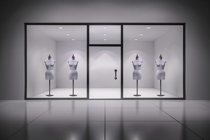 Interior de la tienda con maniquíes vector