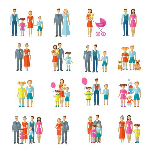 Iconos de la familia plana vector