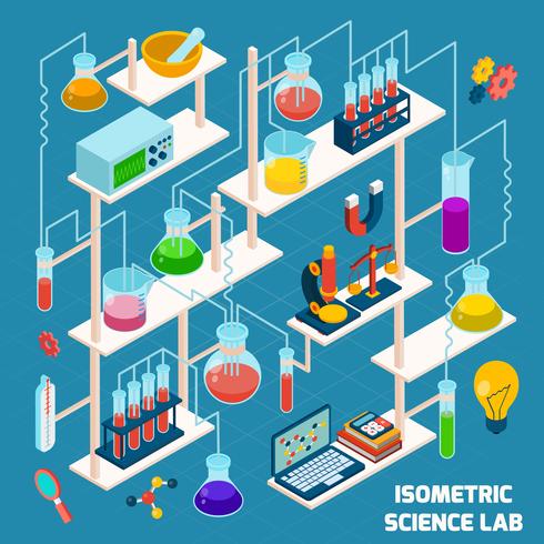 Laboratorio de ciencia isométrica vector