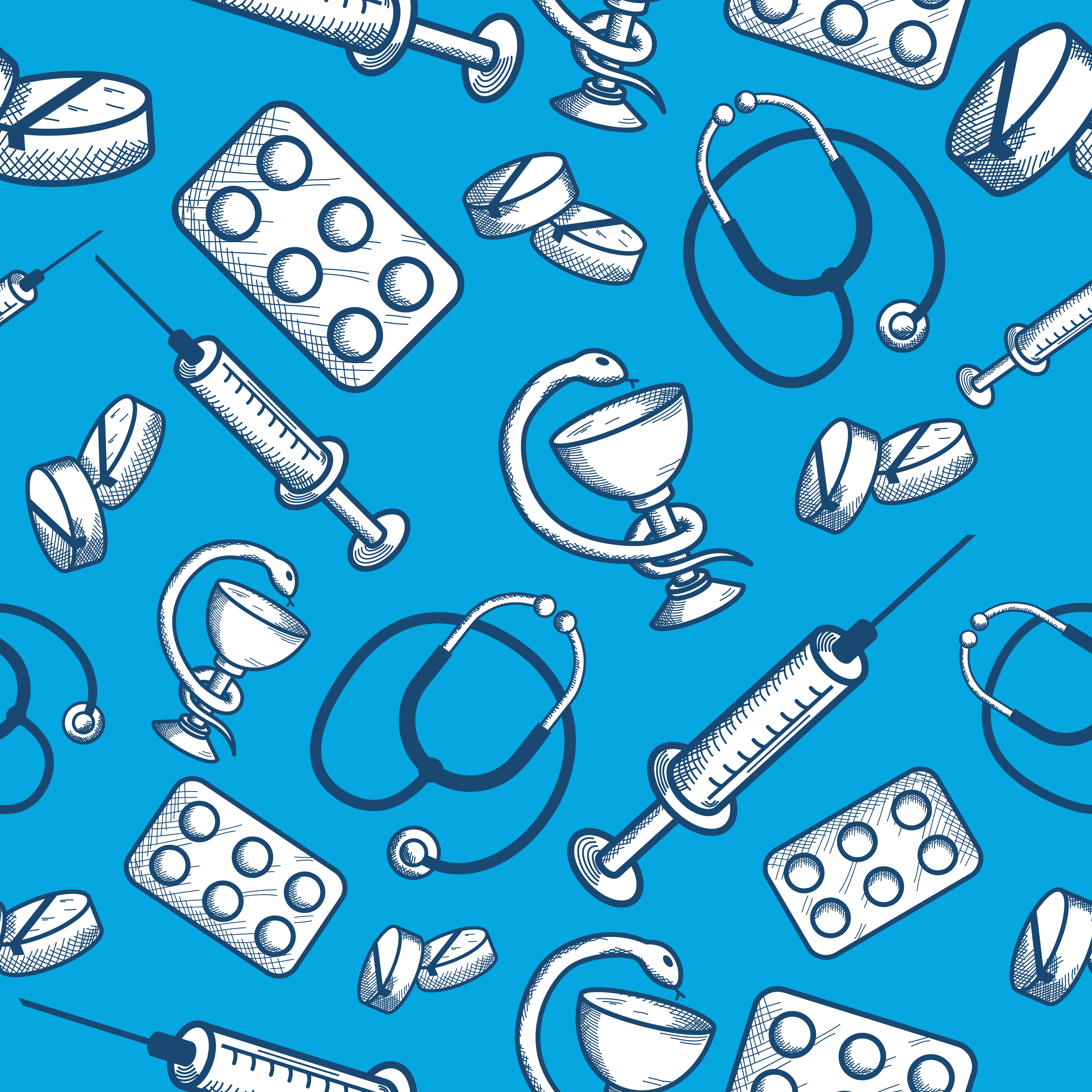 Big Collection Medical Tools Seamless Pattern Stock Vector