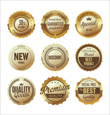 Insignias y etiquetas de oro premium de lujo vector