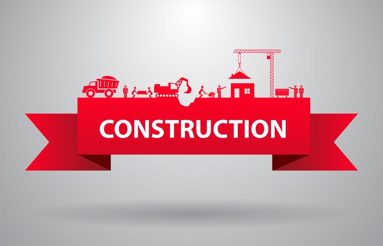 Red construction banner vector