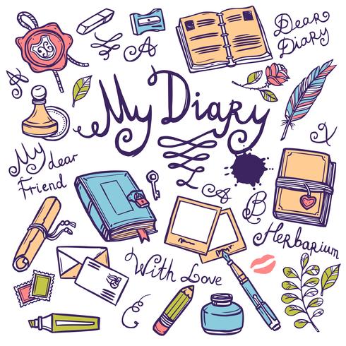 Diary Writing Instrument Set vector