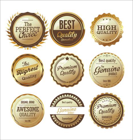 Insignias y etiquetas de oro premium de lujo vector