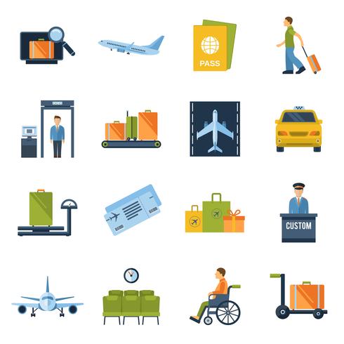 Iconos de aeropuerto planos vector