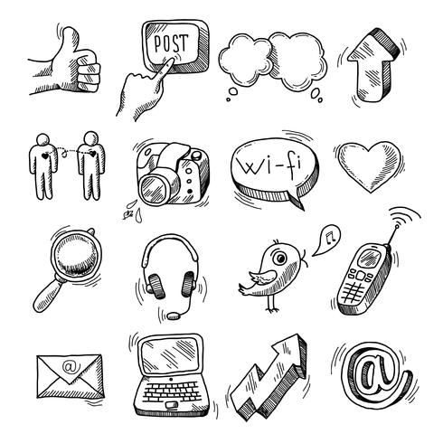 Doodle social icons set vector