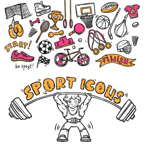 Sport icons doodle sketch vector