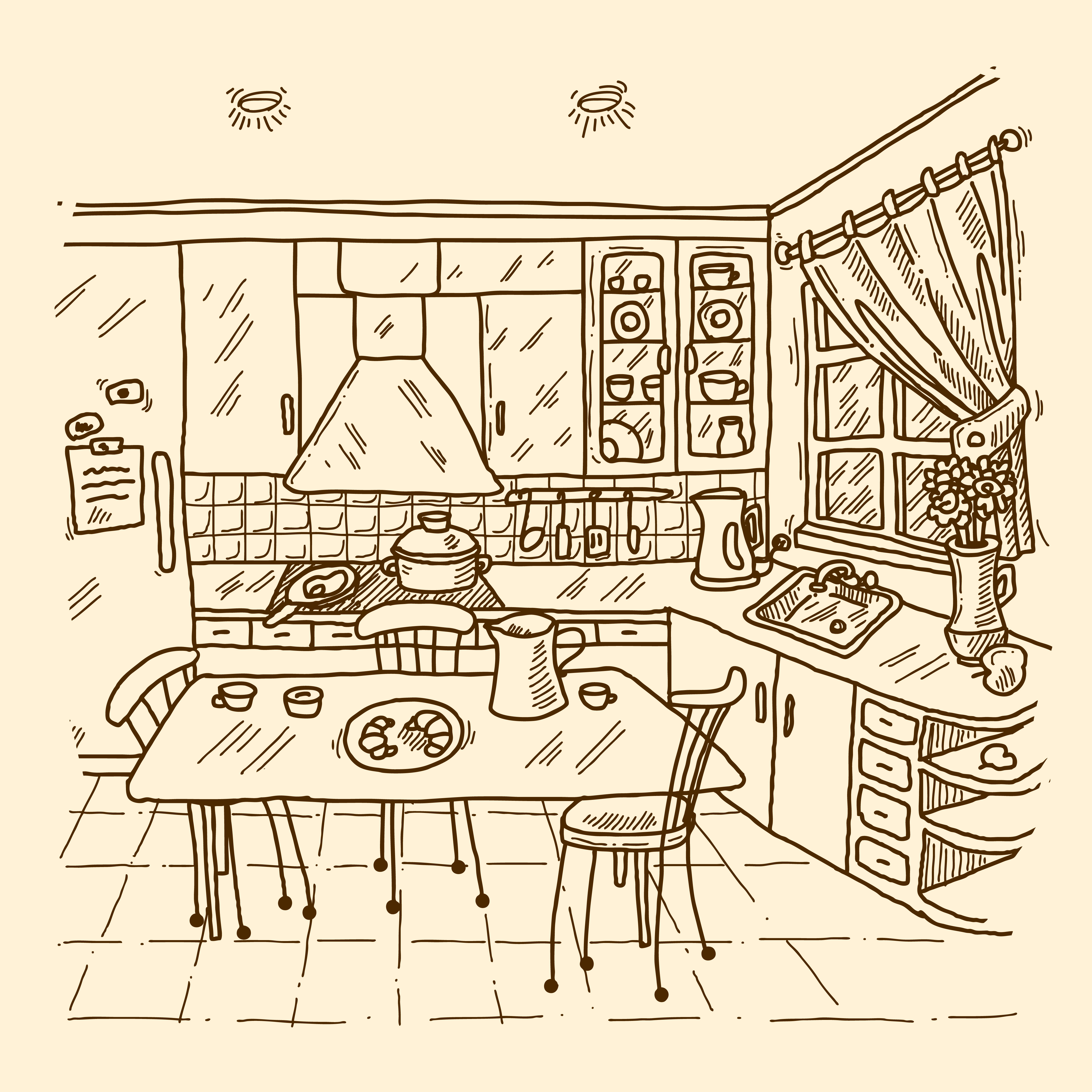 Kitchen Interior Sketch 428981 Vector Art at Vecteezy