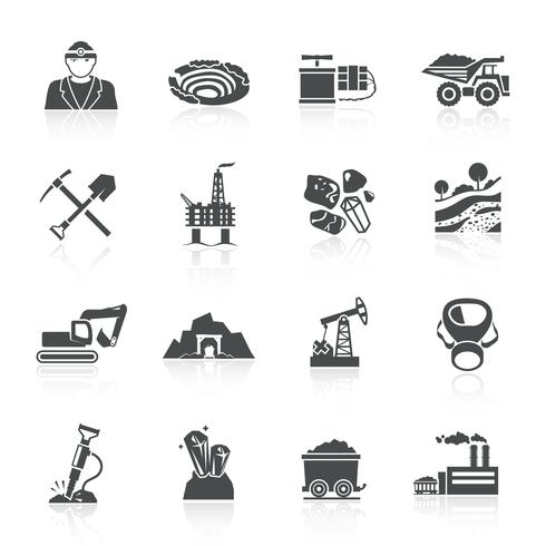 Mining Icons Black vector